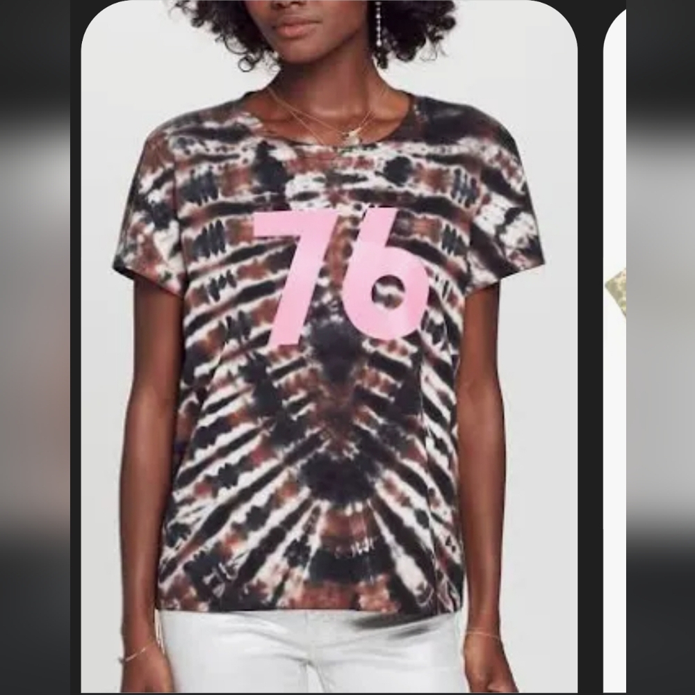 Mother Tie Dye Boxy Goodie Party Varsity 76 Brown Pink T Shirt Size Small